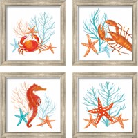Framed 'Coral Aqua 4 Piece Framed Art Print Set' border=