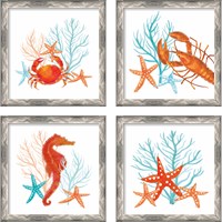 Framed 'Coral Aqua 4 Piece Framed Art Print Set' border=