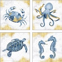 Framed 'Deep Blue Sea 4 Piece Art Print Set' border=