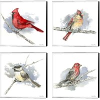 Framed 'Birds & Branches 4 Piece Canvas Print Set' border=