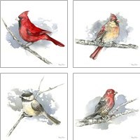 Framed 'Birds & Branches 4 Piece Art Print Set' border=
