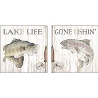 Framed 'Lake Fishing 2 Piece Art Print Set' border=