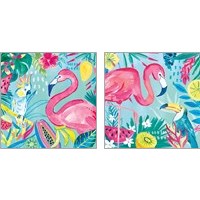 Framed 'Fruity Flamingos 2 Piece Art Print Set' border=