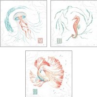Framed 'Delicate Sea 3 Piece Art Print Set' border=