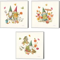 Framed 'Garden Gnomes 3 Piece Canvas Print Set' border=