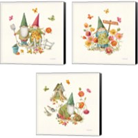 Framed 'Garden Gnomes 3 Piece Canvas Print Set' border=