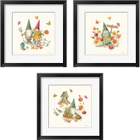 Framed 'Garden Gnomes 3 Piece Framed Art Print Set' border=