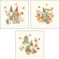 Framed 'Garden Gnomes 3 Piece Art Print Set' border=