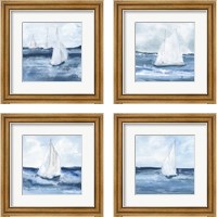 Framed 'Sailboats  4 Piece Framed Art Print Set' border=