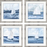 Framed 'Sailboats  4 Piece Framed Art Print Set' border=