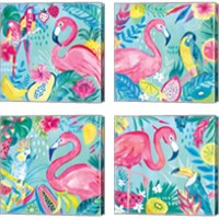 Framed 'Fruity Flamingos 4 Piece Canvas Print Set' border=