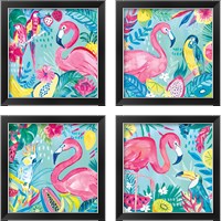 Framed 'Fruity Flamingos 4 Piece Framed Art Print Set' border=