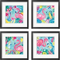 Framed 'Fruity Flamingos 4 Piece Framed Art Print Set' border=