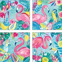 Framed 'Fruity Flamingos 4 Piece Art Print Set' border=