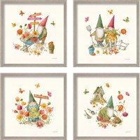 Framed 'Garden Gnomes 4 Piece Framed Art Print Set' border=