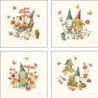 Framed 'Garden Gnomes 4 Piece Art Print Set' border=