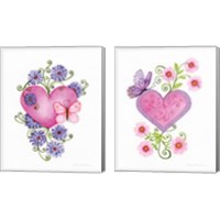 Framed 'Hearts and Flowers 2 Piece Canvas Print Set' border=