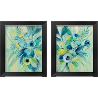 Framed 'Elegant Blue Floral 2 Piece Framed Art Print Set' border=