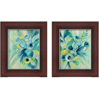 Framed 'Elegant Blue Floral 2 Piece Framed Art Print Set' border=
