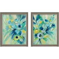 Framed Elegant Blue Floral 2 Piece Framed Art Print Set