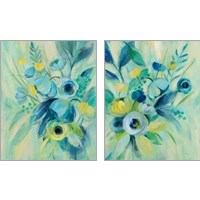 Framed 'Elegant Blue Floral 2 Piece Art Print Set' border=