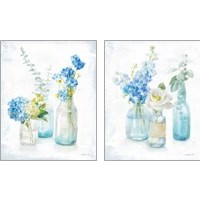 Framed Beach Cottage Florals - No Shells 2 Piece Art Print Set