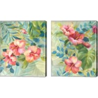 Framed 'Hibiscus Garden 2 Piece Canvas Print Set' border=