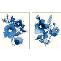 Framed 'Independent Blooms Blue 2 Piece Art Print Set' border=