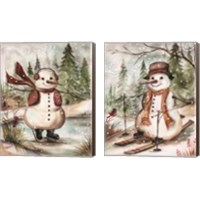 Framed Country Snowman 2 Piece Canvas Print Set