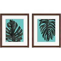 Framed 'Tropical Palm Turquoise 2 Piece Framed Art Print Set' border=