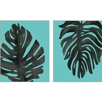 Framed 'Tropical Palm Turquoise 2 Piece Art Print Set' border=