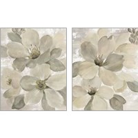 Framed White on White Floral 2 Piece Art Print Set