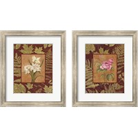 Framed 'Flowers with Leaf Border 2 Piece Framed Art Print Set' border=