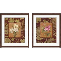 Framed 'Flowers with Leaf Border 2 Piece Framed Art Print Set' border=