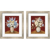 Framed 'Floral on Red 2 Piece Framed Art Print Set' border=