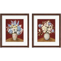Framed 'Floral on Red 2 Piece Framed Art Print Set' border=
