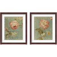 Framed 'Flowers on Sage 2 Piece Framed Art Print Set' border=
