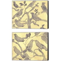 Framed 'Yellow-Gray Birds 2 Piece Canvas Print Set' border=
