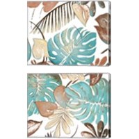 Framed Teal and Tan Palms 2 Piece Canvas Print Set