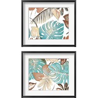 Framed 'Teal and Tan Palms 2 Piece Framed Art Print Set' border=