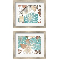 Framed Teal and Tan Palms 2 Piece Framed Art Print Set