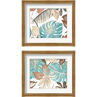 Framed 'Teal and Tan Palms 2 Piece Framed Art Print Set' border=
