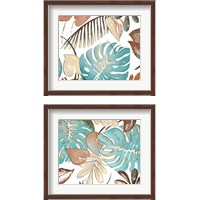 Framed 'Teal and Tan Palms 2 Piece Framed Art Print Set' border=