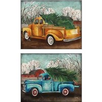 Framed 'Yellow Truck and Tree 2 Piece Art Print Set' border=