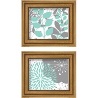 Framed 'Teal Foliage Floral 2 Piece Framed Art Print Set' border=