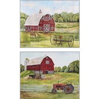 Framed Rural Red Barn 2 Piece Art Print Set