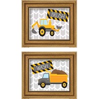 Framed 'Construction Wash & Brush 2 Piece Framed Art Print Set' border=