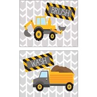 Framed 'Construction Wash & Brush 2 Piece Art Print Set' border=