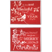 Framed Chalkboard Christmas Sayings on Red 2 Piece Canvas Print Set
