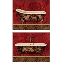 Framed Royal Red Bath 2 Piece Art Print Set